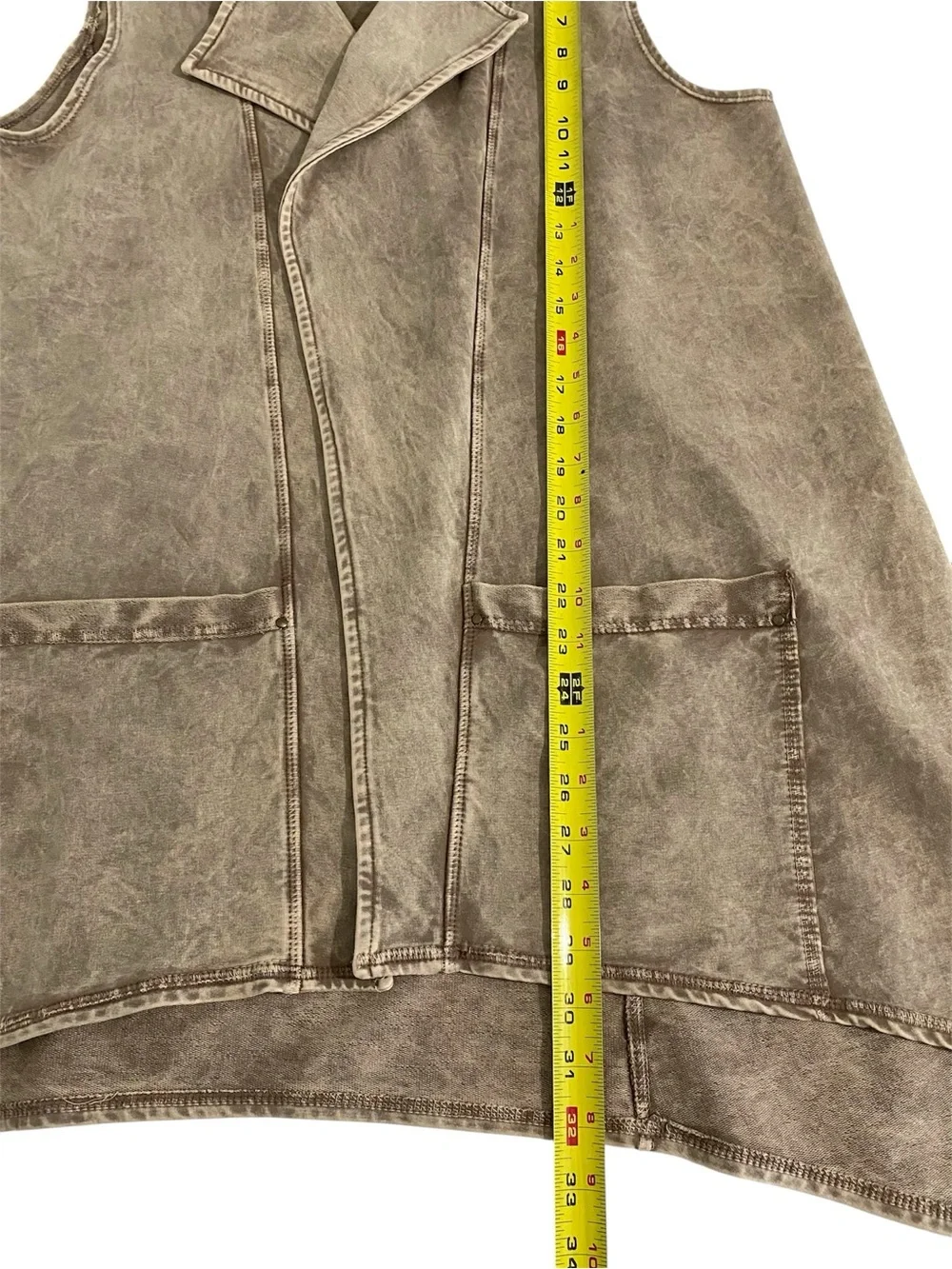 New Testimony Los Angeles Brown French Terry Long Open Front Vest Large NWOT - Picture 5 of 7